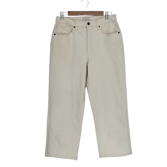 OLIVER LOGAN Mulberry Straight Crop Jeans with Button Fly in Ecru Cream Size 29 - Picture 1 of 7